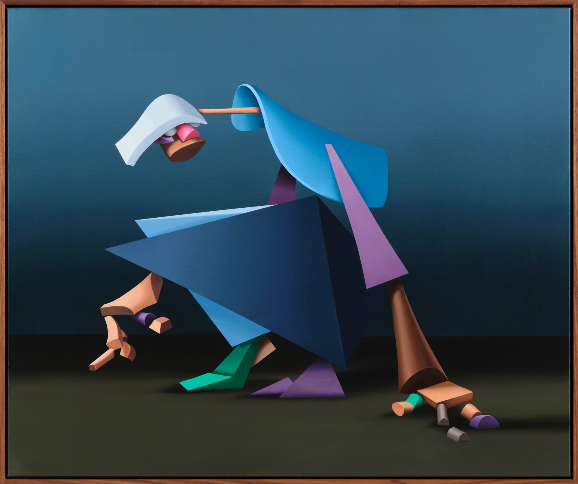 an abstract portrait of a figure painted with chunky, colorful shapes