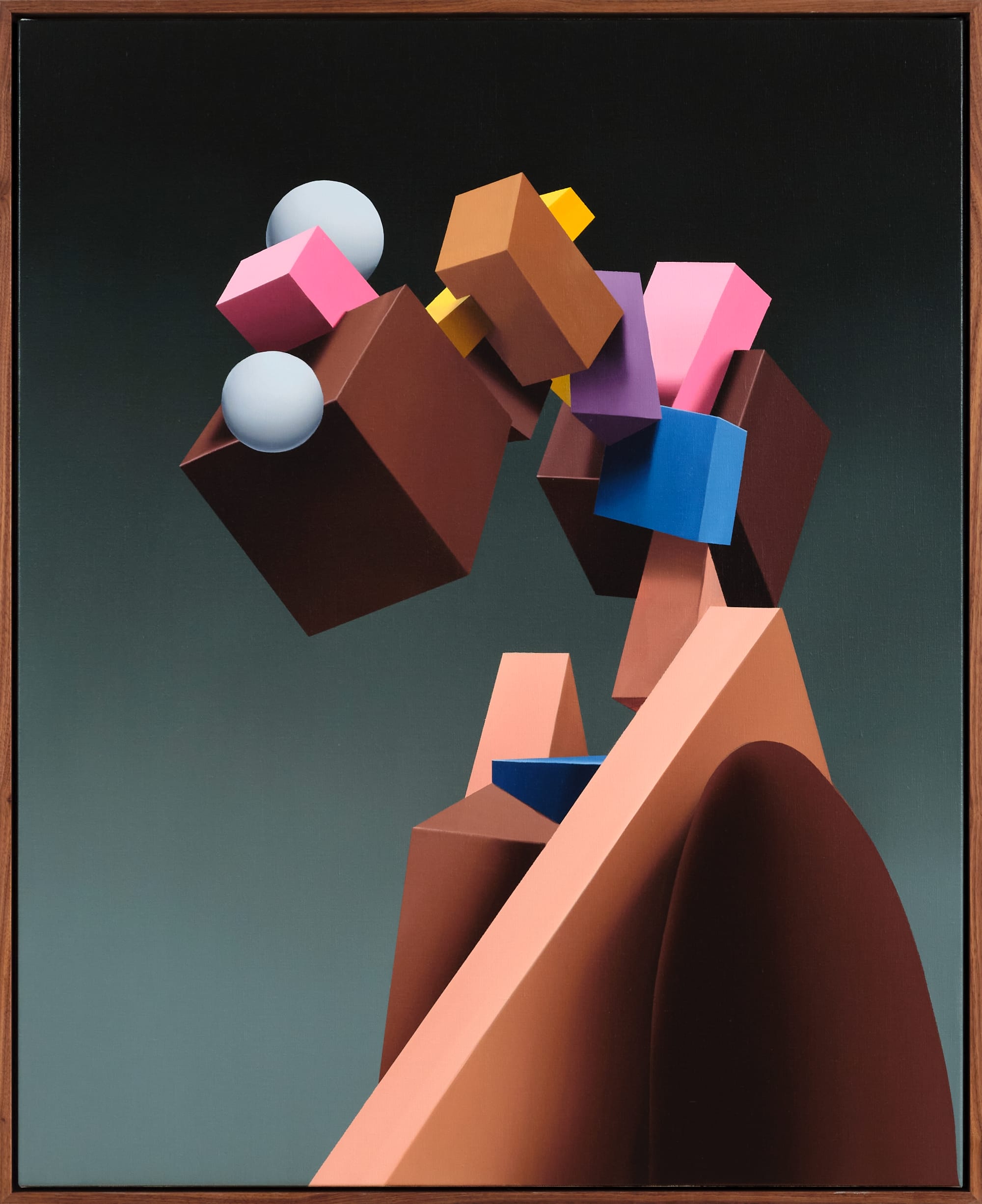 an abstract portrait of a figure painted with chunky, colorful shapes