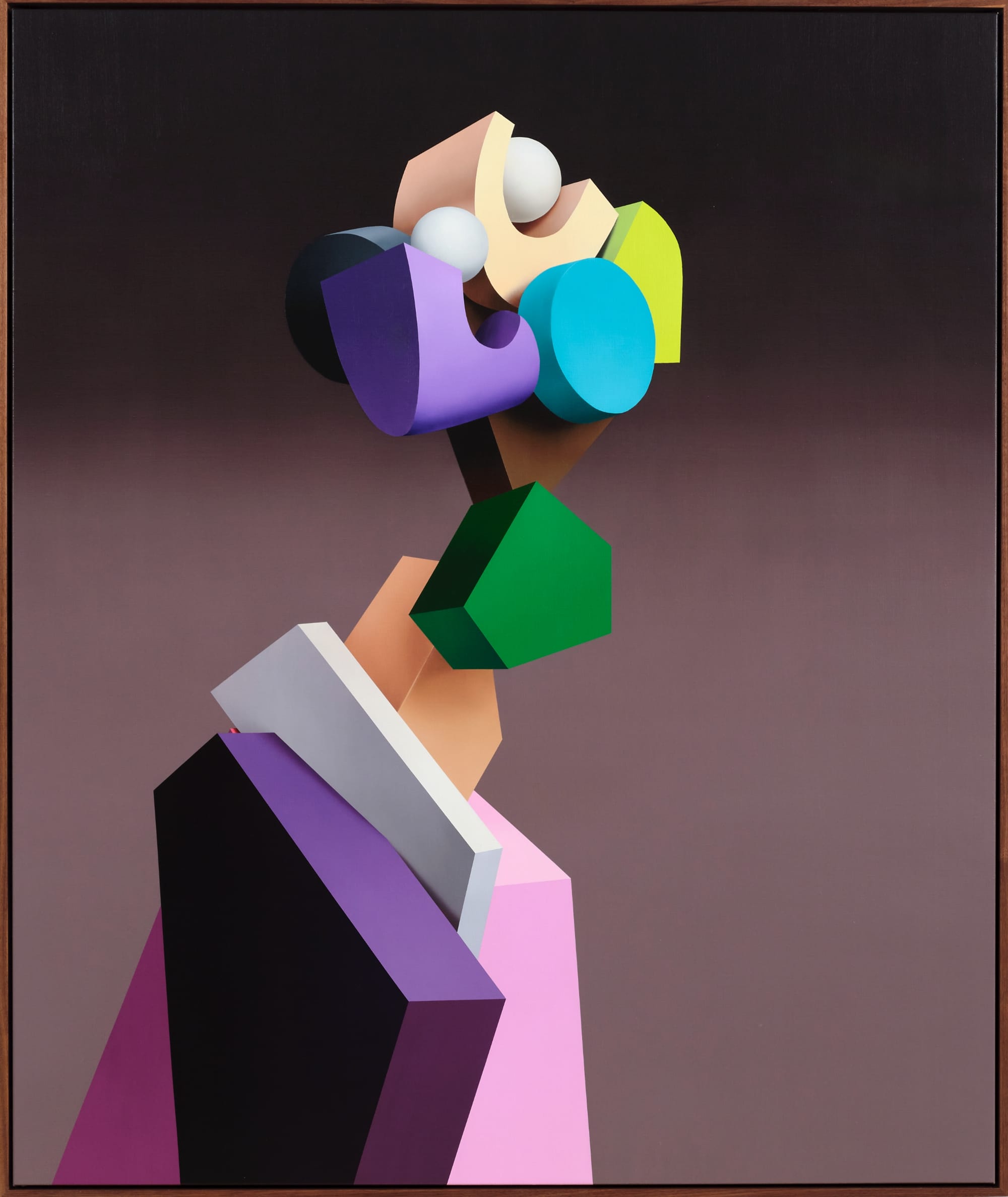an abstract portrait of a figure painted with chunky, colorful shapes