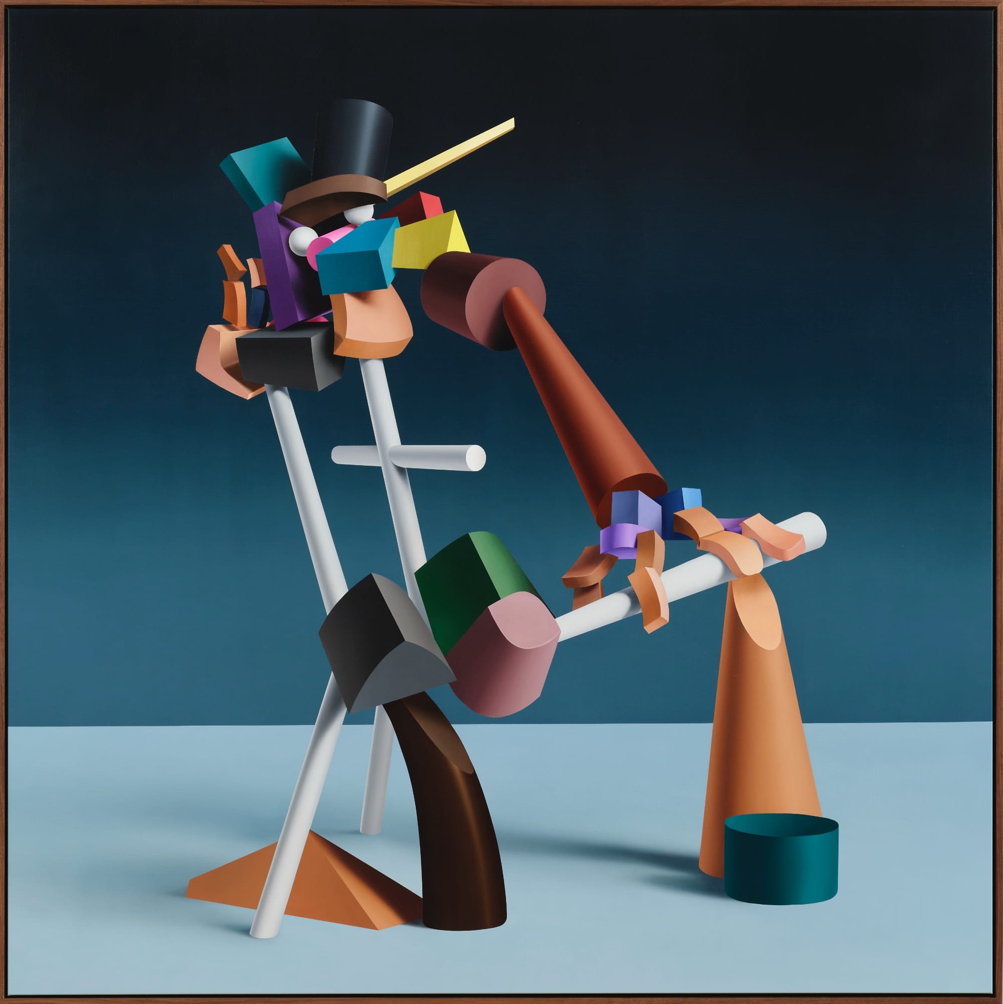 an abstract portrait of a figure painted with chunky, colorful shapes
