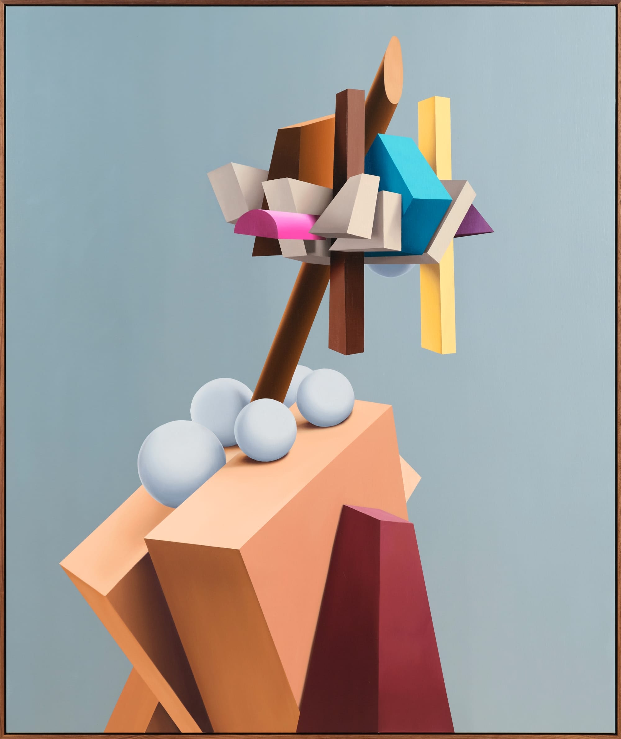 an abstract portrait of a figure painted with chunky, colorful shapes