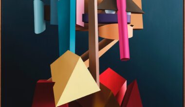 an abstract portrait of a figure painted with chunky, colorful shapes