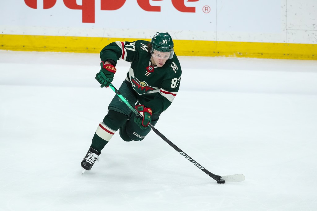 Kirill Kaprizov #97 of the Minnesota Wild playing hockey.