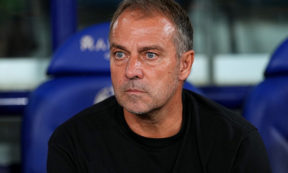 VALENCIA, SPAIN - AUGUST 23: Hansi Flick, Head Coach of FC Barcelona, looks on during the LaLiga EA Sports match between Levante UD and FC Barcelona at Ciutat de Valencia on August 23, 2025 in Valencia, Spain. (Photo by Alex Caparros/Getty Images)