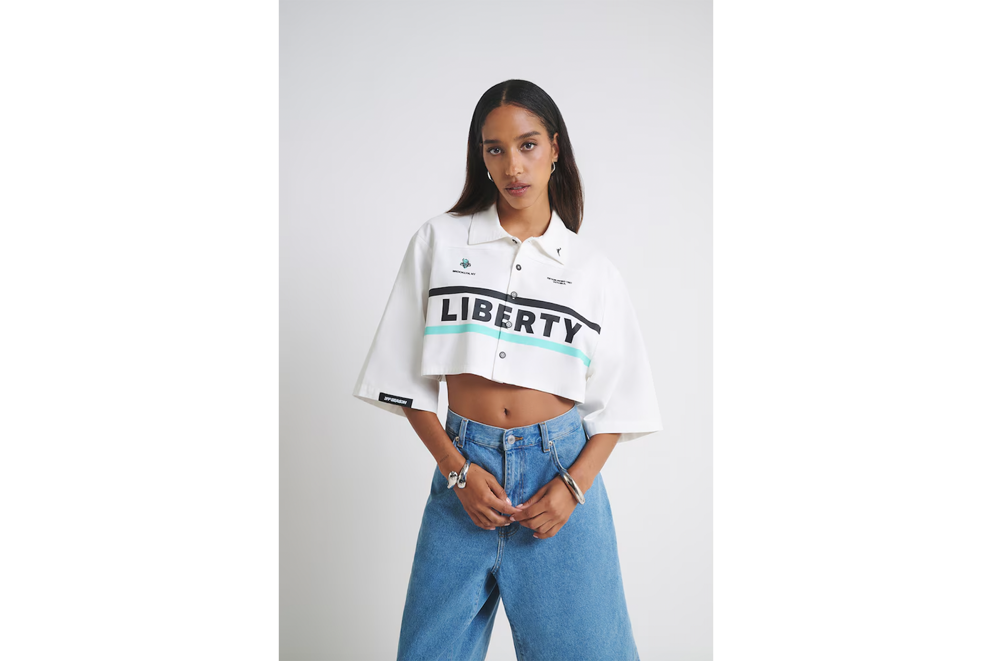 Off Season x WNBA New York Liberty Canvas Cropped Button-Up Shirt 