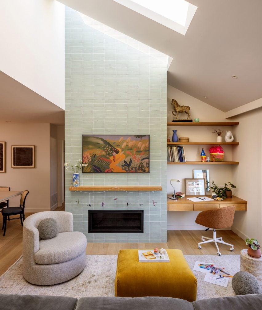 Light blue fireplace