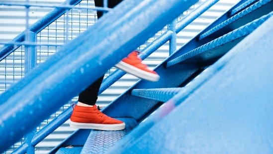 Take the stairs: Opt for stairs instead of taking the lift to increase your daily step count. Climbing stairs help maintain healthy bones, muscles, and joints and keeps you active even during a busy day.(Unsplash)