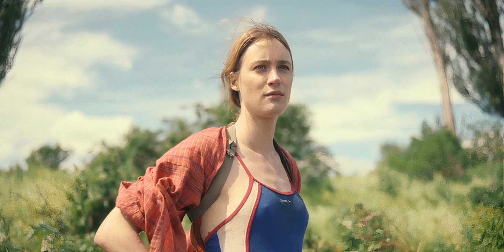 Mackenzie Davis looking serious as Kirsten in Station Eleven