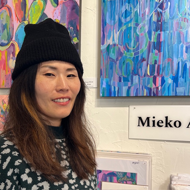 Artist Mieko Anakawa will be showcasing her colorful acrylic paintings at the San Diego Coastal Art Studios Tour. (Photo courtesy of Dot Renshaw)