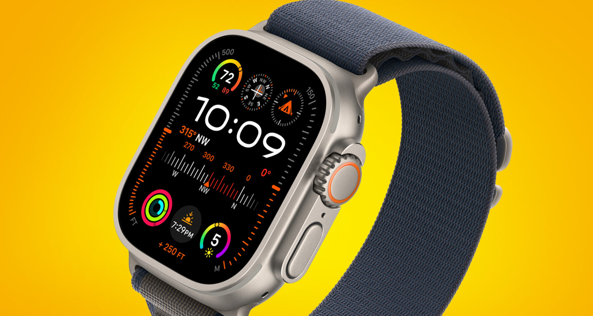 An Apple Watch Ultra 2 on an orange background