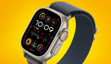 An Apple Watch Ultra 2 on an orange background