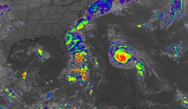 Tropical Storm Imelda will join Hurricane Humberto soon, and its path has shifted in a new direction