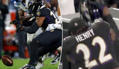 Ravens' Derrick Henry slams helmet as fumble problems continue