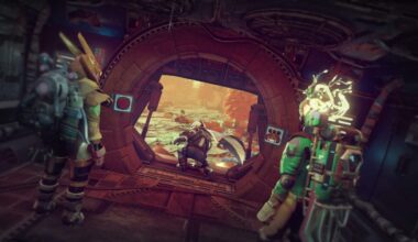 Player characters stand at a ship's entrance.