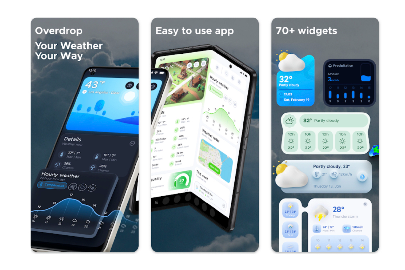 Overdrop app and widgets preview. 