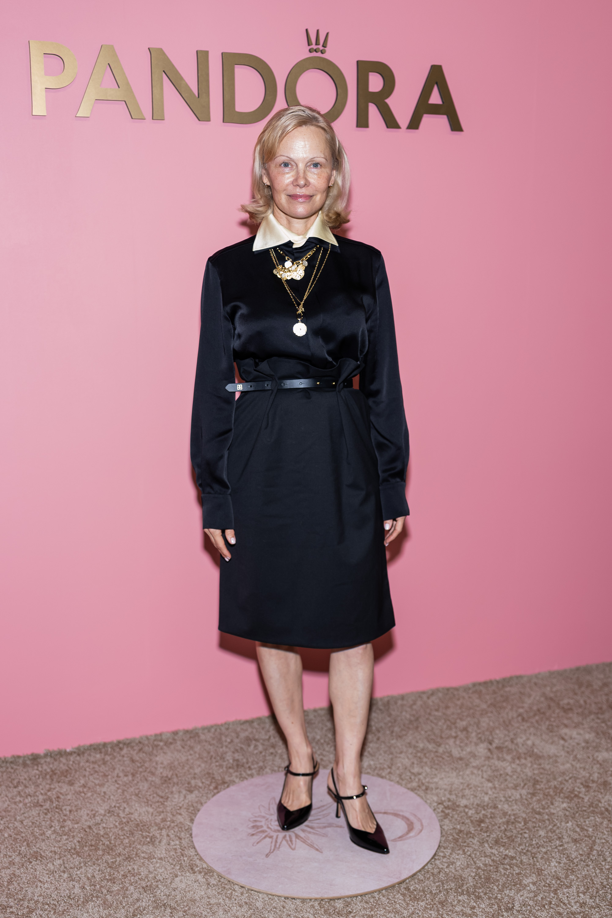 Pamela Anderson attends Pandora Celebrates Talisman Collection Launch on September 08, 2025 in New York City.