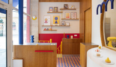 parisian patisserie ABRA frames pastries against bold colors