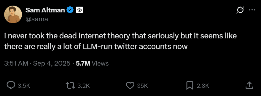 Sam Altman's post on September 4, 2025