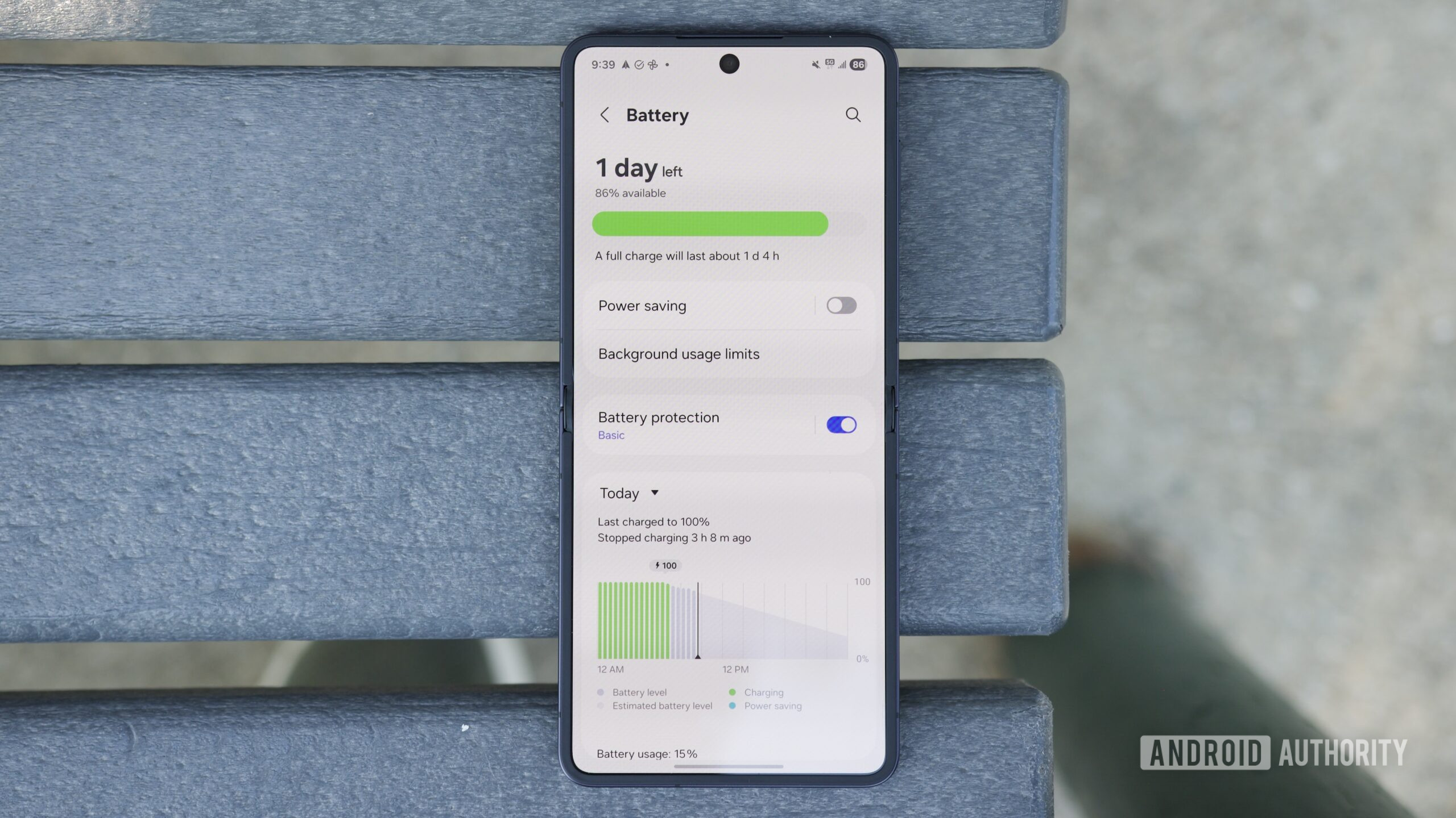 Battery settings page on the Galaxy Z Flip 7.