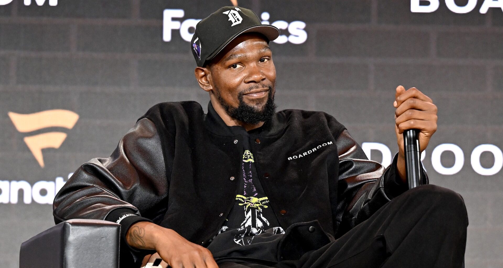 Kevin Durant speaks onstage during Fanatics Fest NYC 2025.
