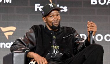 Kevin Durant speaks onstage during Fanatics Fest NYC 2025.