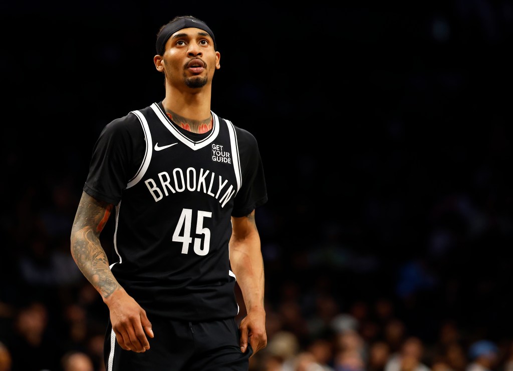 Keon Johnson #45 of the Brooklyn Nets.