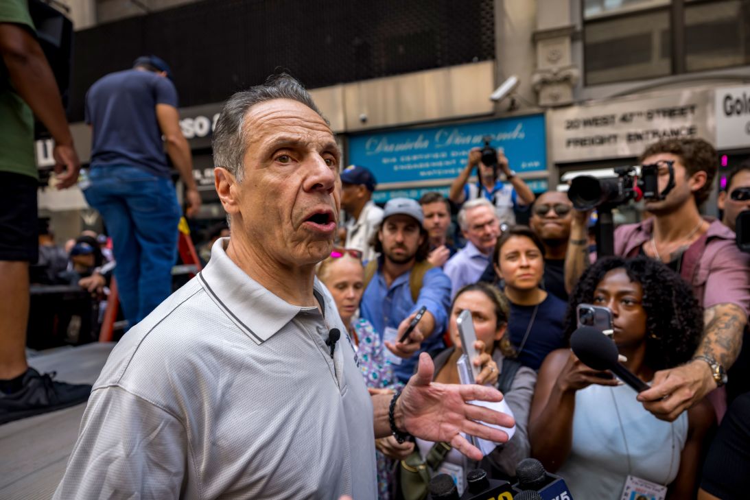 New York City mayoral candidate Andrew Cuomo speaks at the Labor Day parade in New York.