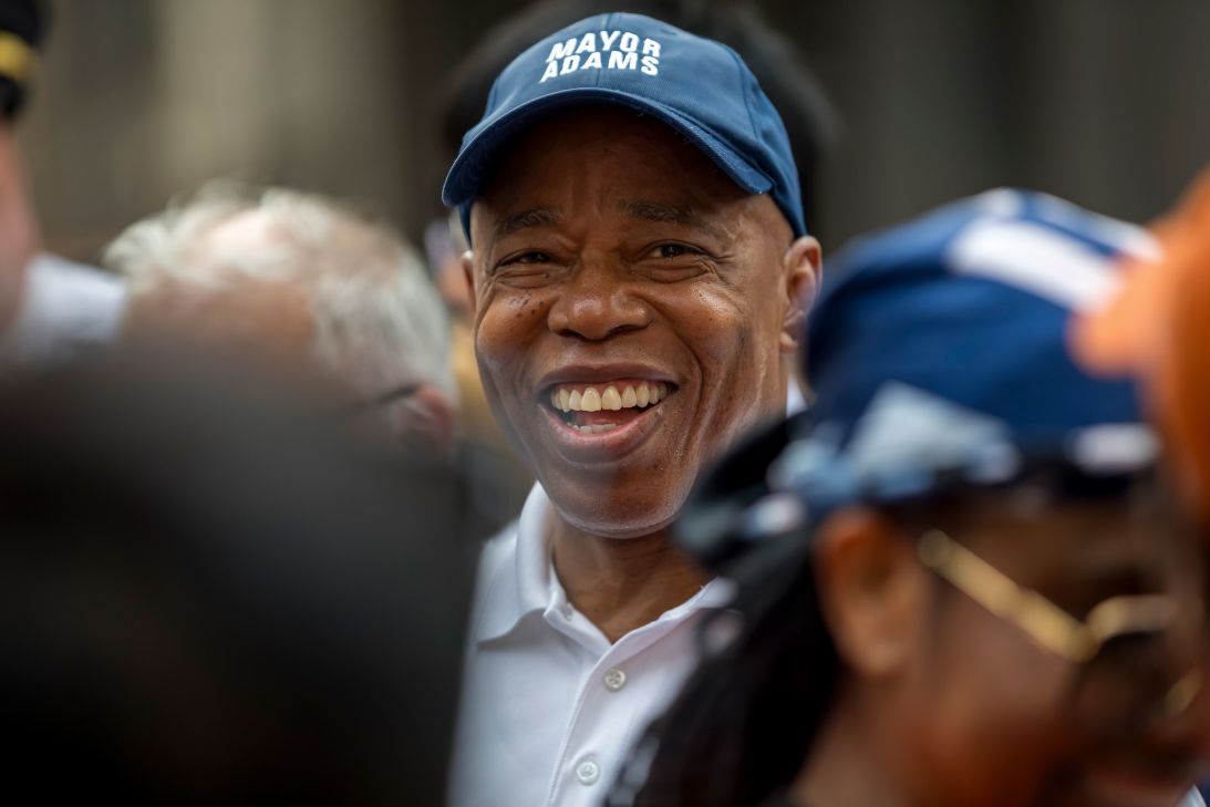 New York City Mayor Eric Adams marches in the Labor Day parade in New York.