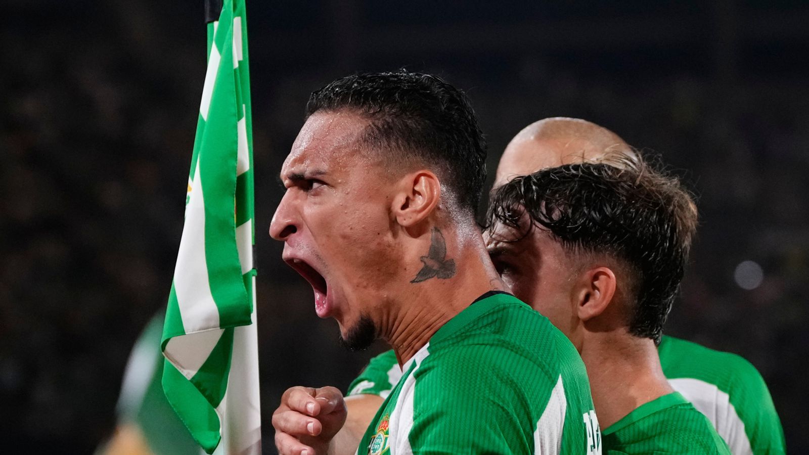 Betis' Antony celebrates after scoring during the Europa League soccer match between Real Betis and Nottingham Forest