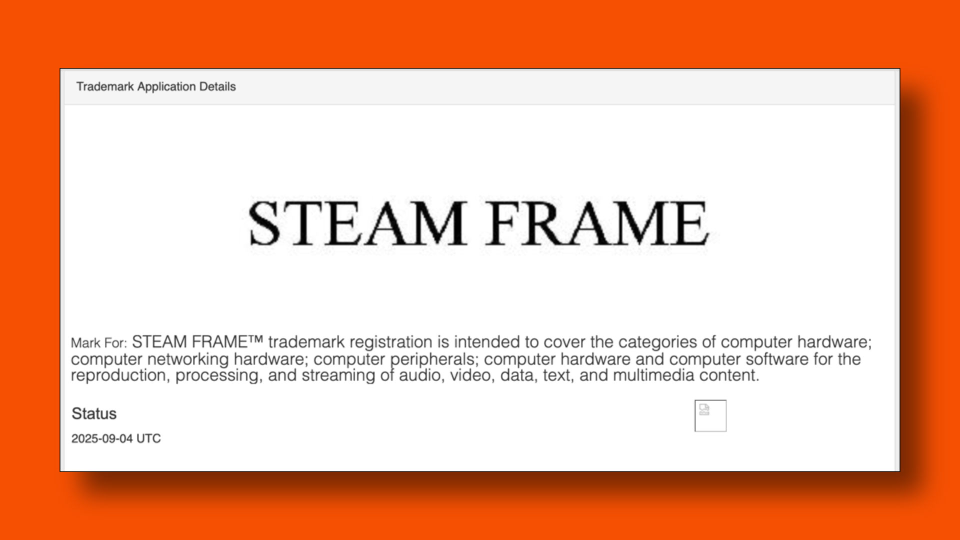 Steam Frame trademark filing