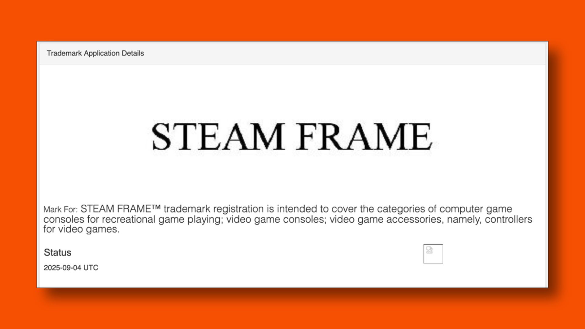 Steam Frame trademark filing for hardware and accessories