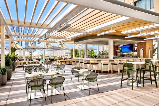 The Tortuga rooftop pool bar and lounge at Omni San Diego at the Ballpark hotel is hosting a Tiki Social Experience this fall, with tropical drinks, shareable plates and island decor. (Werner Segarra)