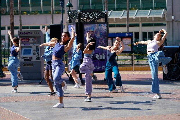 A group of dancers perform during San Diego Dance Theater's 2024 Trolley Dances program. It is back this month with the final performance today. (Nelvin C. Cepeda / The San Diego Union-Tribune)