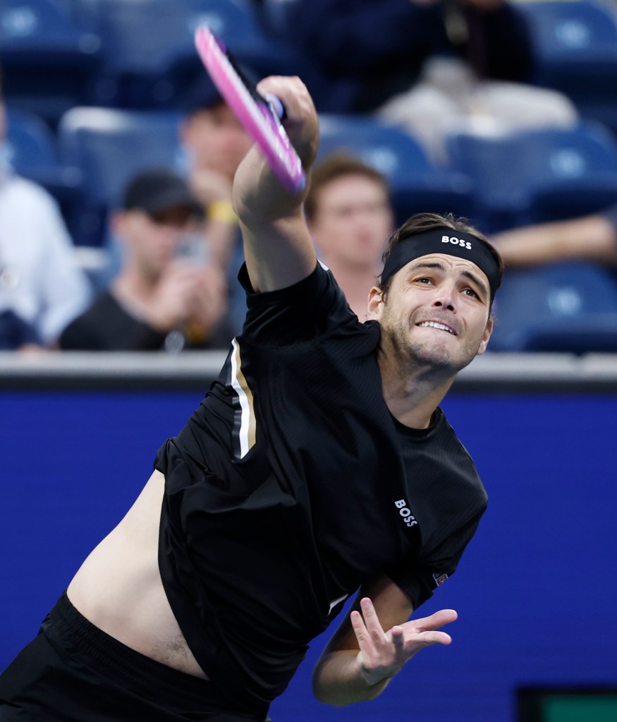 Taylor Fritz serving at the US Open Tennis Championships.