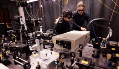 Two people work in an electrical engineering laboratory