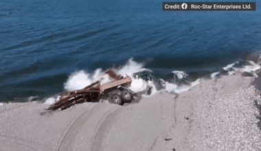 Drone video captures truck falling into Vancouver Island lake as ground gives way - BC