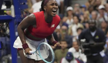 Coco Gauff and Naomi Osaka play at the US Open on Monday