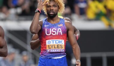 Lyles wins his fourth 200-meter world title. Jefferson-Wooden completes a sprint sweep