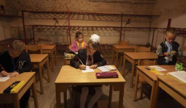 AP photographers capture Ukraine students' first day in underground school