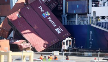 Dozens of cargo containers tumble off vessel at Port of Long Beach