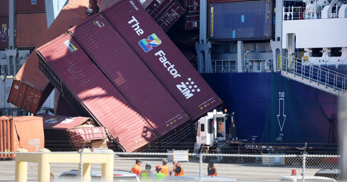 Dozens of cargo containers tumble off vessel at Port of Long Beach