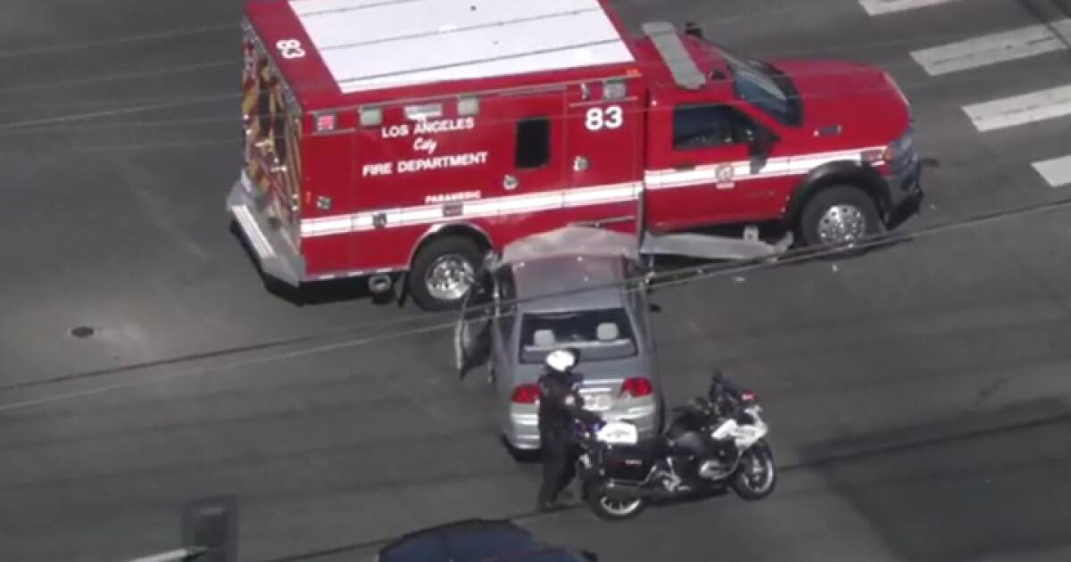 Ambulance carrying a crash victim crashes in L.A., drawing a crash investigator — who also crashes