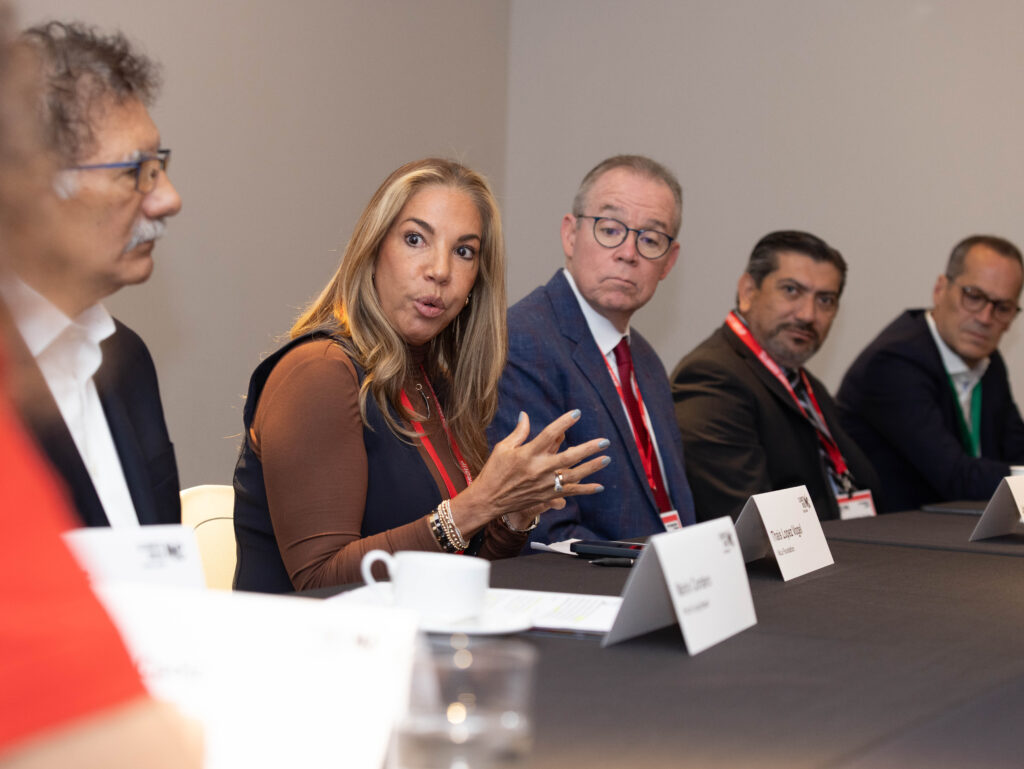 Thais Lopez Vogel, co-founder and trustee of VoLo Foundation, speaks during the Spanish-language roundtable discussion “Climate Crossroads: Impacts and Action” at Climate Week NYC. (JC Campos photo)