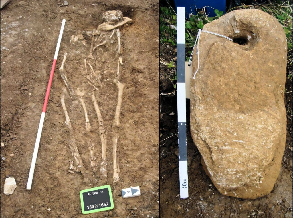 The two skeletons and a Purbeck anchor were buried together in the same grave