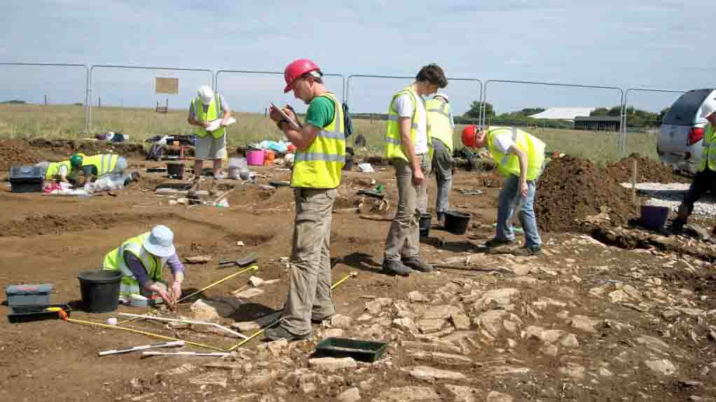 Volunteers from the East Dorset Antiquarian Society pictured during the excavation at Roman Barns, Worth Matravers