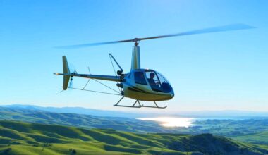 Illustration of YouTuber Mark Rumsey piloting the Mirocopter SCH-2A over California.