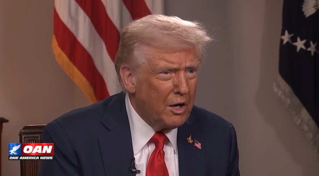 Donald Trump speaking during an interview on One America News.