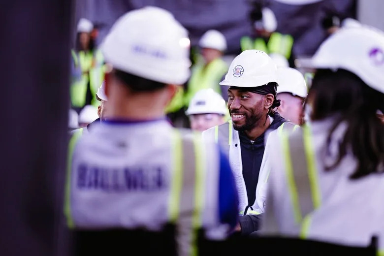 Kawhi Leonard at the Intuit Dome steel topping celebration in 2023. (Courtesy of the Los Angeles Clippers)