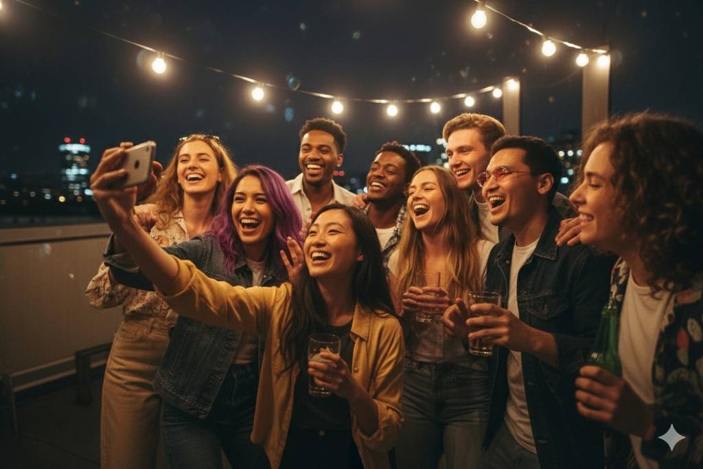 A group of friends hangs out