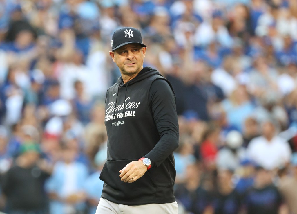 Aaron Boone looks on during the Yankees-Blue Jays game on Oct. 5, 2025.